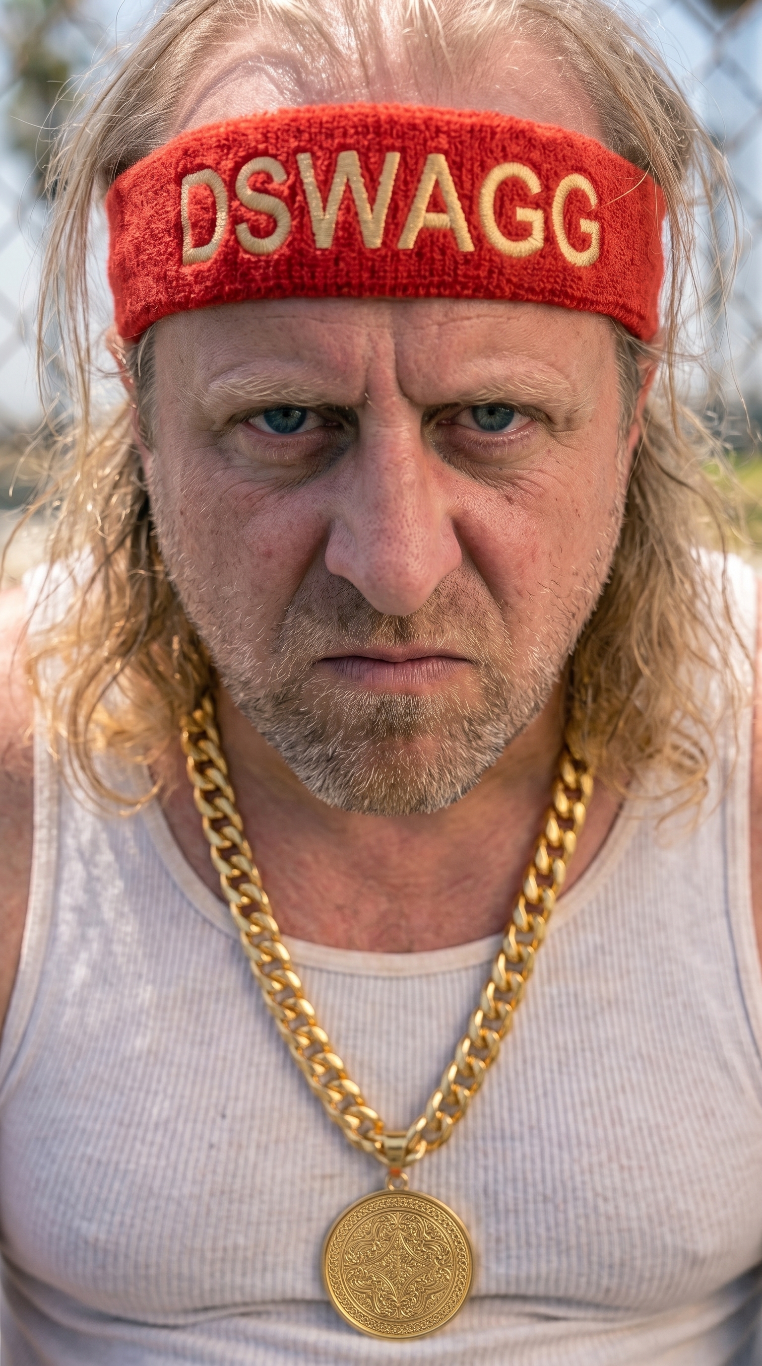 DSwagg close-up wearing his signature DSWAGG headband and gold chain